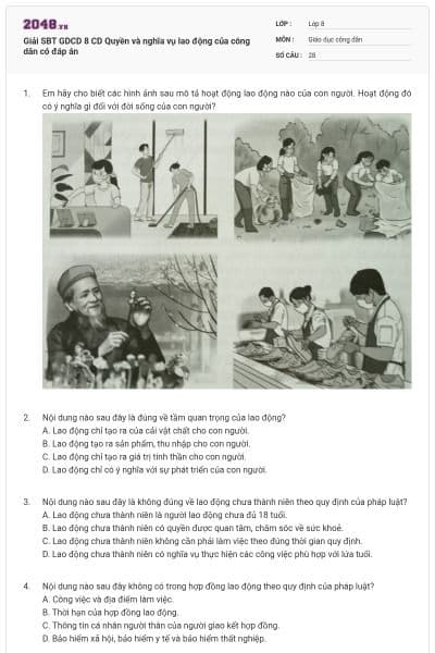 Giải SBT GDCD 8 CD Quyền và nghĩa vụ lao động của công dân có đáp án