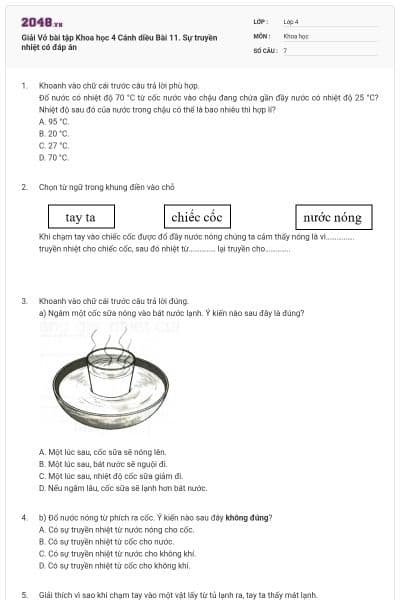 Giải Vở bài tập Khoa học 4 Cánh diều Bài 11. Sự truyền nhiệt có đáp án
