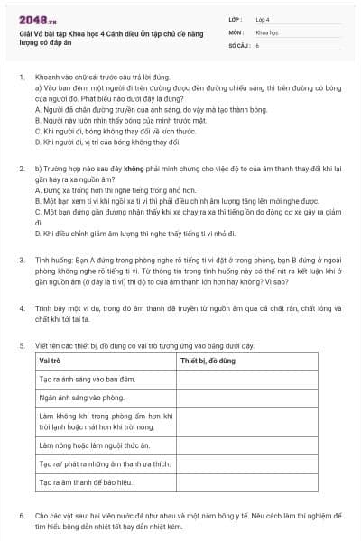 Giải Vở bài tập Khoa học 4 Cánh diều Ôn tập chủ đề năng lượng có đáp án