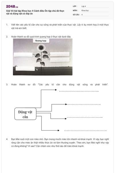 Giải Vở bài tập Khoa học 4 Cánh diều Ôn tập chủ dề thực vật và động vật có đáp án