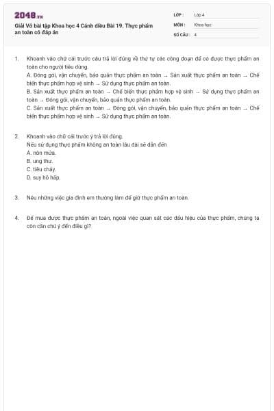 Giải Vở bài tập Khoa học 4 Cánh diều Bài 19. Thực phẩm an toàn có đáp án