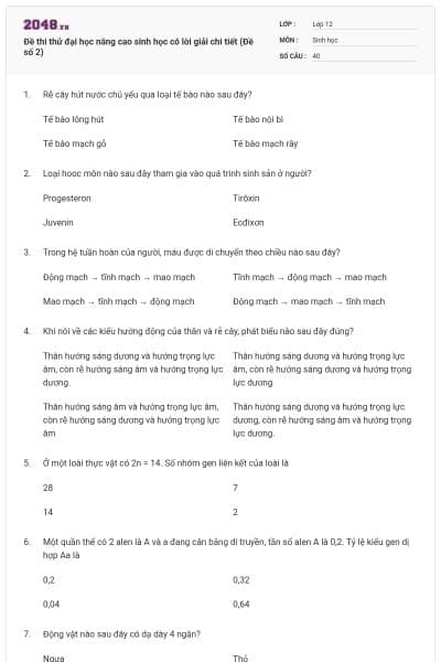 Đề thi thử đại học nâng cao sinh học có lời giải chi tiết (Đề số 2)