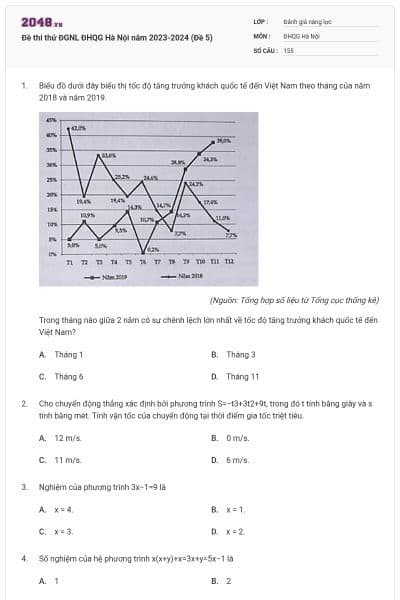 Đề thi thử ĐGNL ĐHQG Hà Nội năm 2023-2024 (Đề 5)