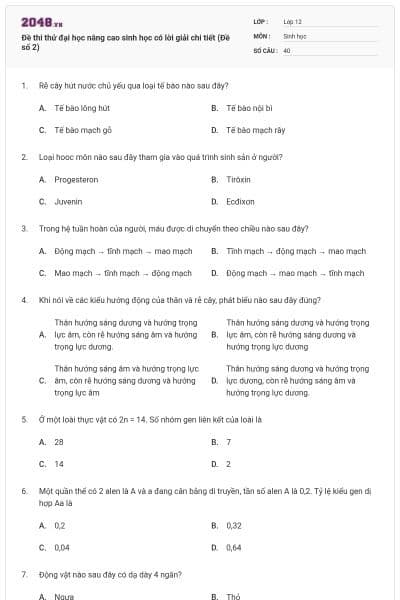 Đề thi thử đại học nâng cao sinh học có lời giải chi tiết (Đề số 2)