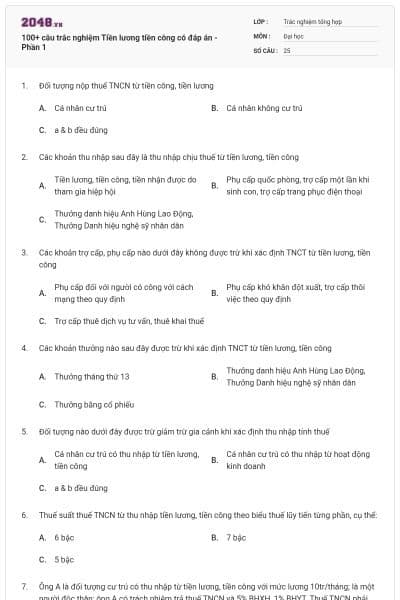 100+ câu trắc nghiệm Tiền lương tiền công có đáp án - Phần 1