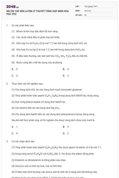 BÀI ÔN TẬP RÈN LUYỆN LÝ THUYẾT TỔNG HỢP MÔN HÓA HỌC (P6)