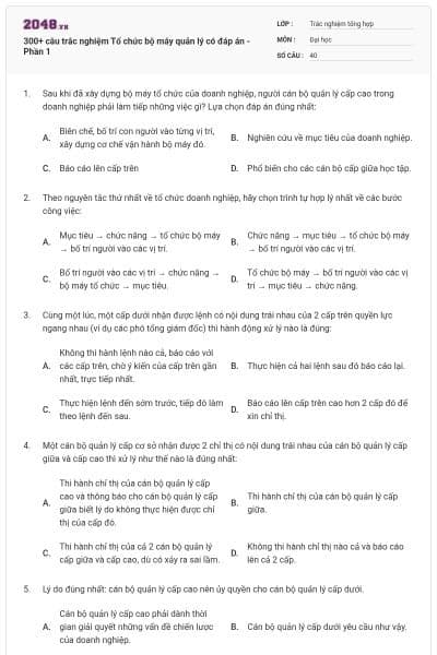 300+ câu trắc nghiệm Tổ chức bộ máy quản lý có đáp án - Phần 1
