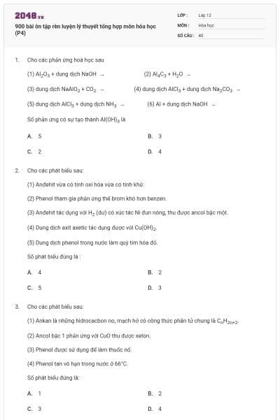 900 bài ôn tập rèn luyện lý thuyết tổng hợp môn hóa học (P4)