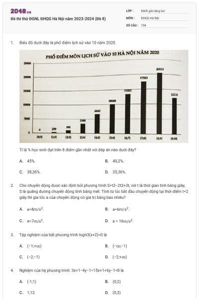 Đề thi thử ĐGNL ĐHQG Hà Nội năm 2023-2024 (Đề 8)