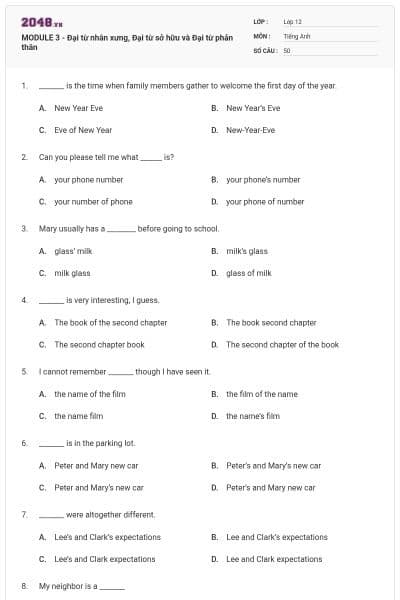 MODULE 3 - Đại từ nhân xưng, Đại từ sở hữu và Đại từ phản thân