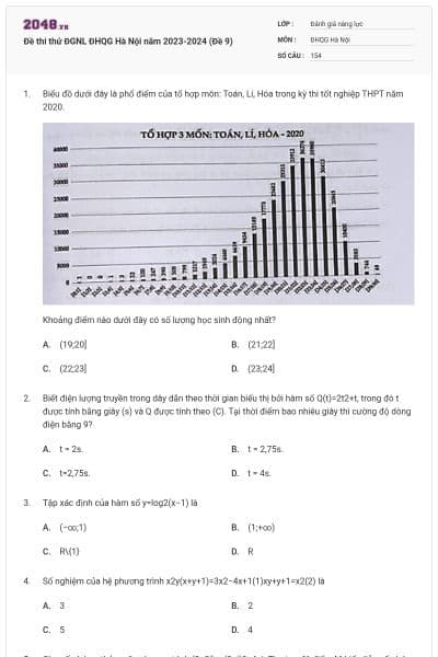 Đề thi thử ĐGNL ĐHQG Hà Nội năm 2023-2024 (Đề 9)