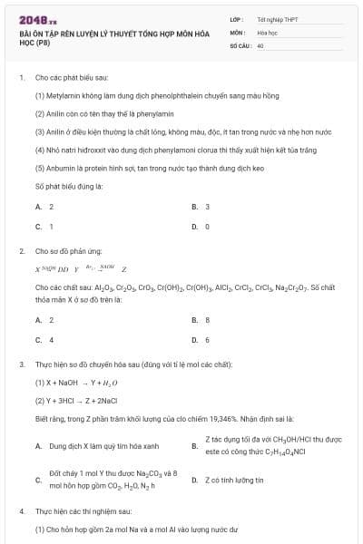 BÀI ÔN TẬP RÈN LUYỆN LÝ THUYẾT TỔNG HỢP MÔN HÓA HỌC (P8)