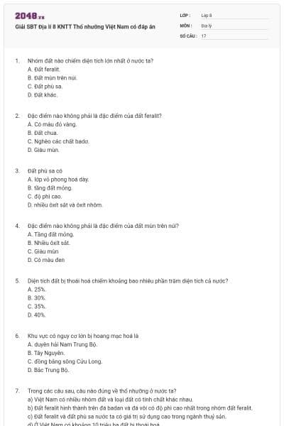 Giải SBT Địa lí 8 KNTT Thổ nhưỡng Việt Nam có đáp án