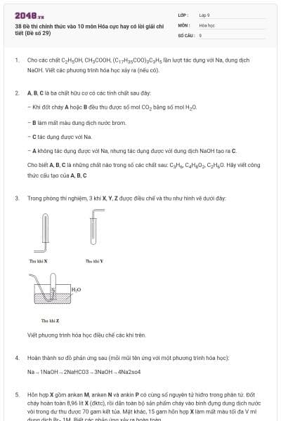 38 Đề thi chính thức vào 10 môn Hóa cực hay có lời giải chi tiết (Đề số 29)