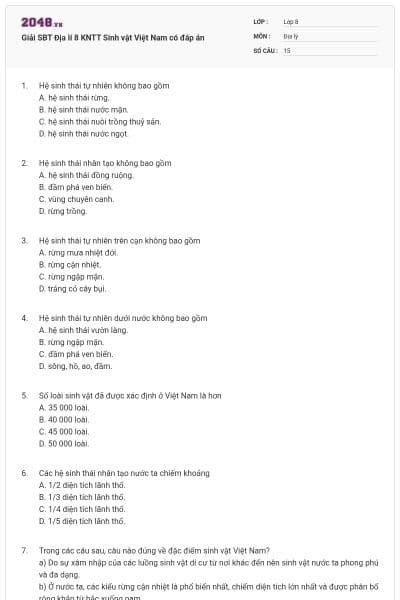 Giải SBT Địa lí 8 KNTT Sinh vật Việt Nam có đáp án
