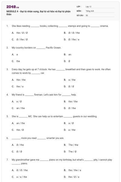 MODULE 4 - Đại từ nhân xưng, Đại từ sở hữu và Đại từ phản thân