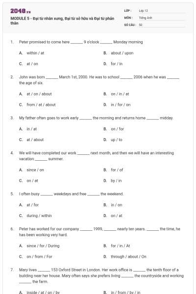 MODULE 5 - Đại từ nhân xưng, Đại từ sở hữu và Đại từ phản thân