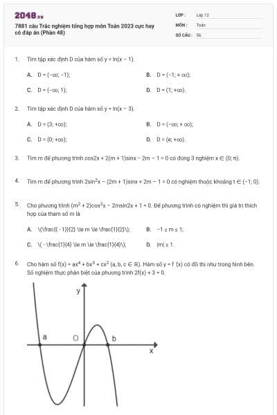 7881 câu  Trắc nghiệm tổng hợp môn Toán 2023 cực hay có đáp án (Phần 48)