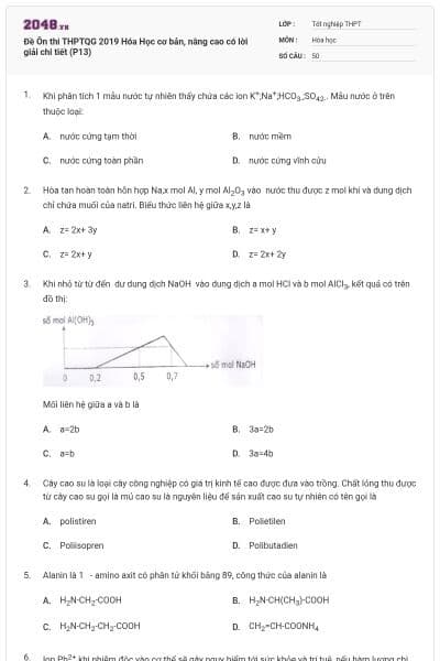 Đề Ôn thi THPTQG 2019 Hóa Học cơ bản, nâng cao có lời giải chi tiết (P13)