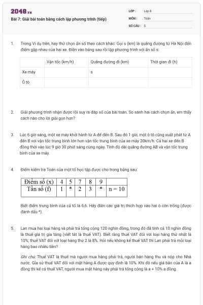 Bài 7: Giải bài toán bằng cách lập phương trình (tiếp)