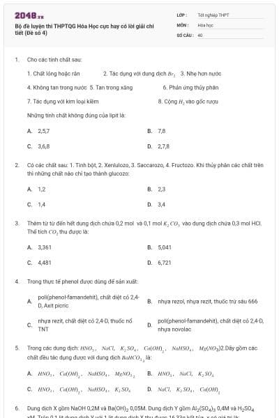 Bộ đề  luyện thi THPTQG Hóa Học cực hay có lời giải chi tiết (Đề số 4)