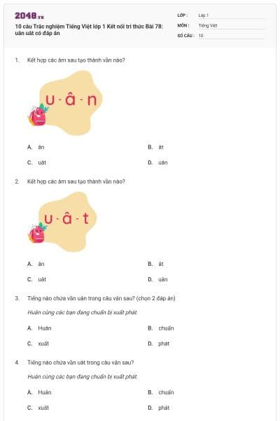 10 câu Trắc nghiệm Tiếng Việt lớp 1 Kết nối tri thức Bài 78: uân uât có đáp án