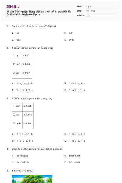 10 câu Trắc nghiệm Tiếng Việt lớp 1 Kết nối tri thức Bài 80: Ôn tập và kể chuyện có đáp án