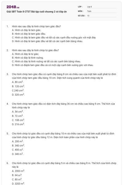 Giải SBT Toán 8 CTST Bài tập cuối chương 2 có đáp án