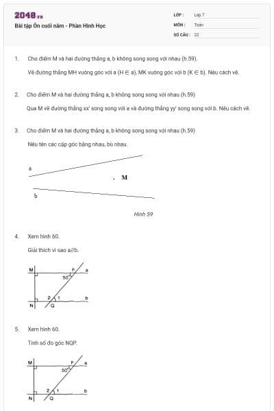 Bài tập Ôn cuối năm - Phần Hình Học