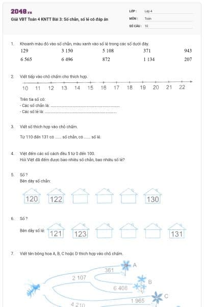 Giải VBT Toán 4 KNTT Bài 3: Số chẵn, số lẻ có đáp án