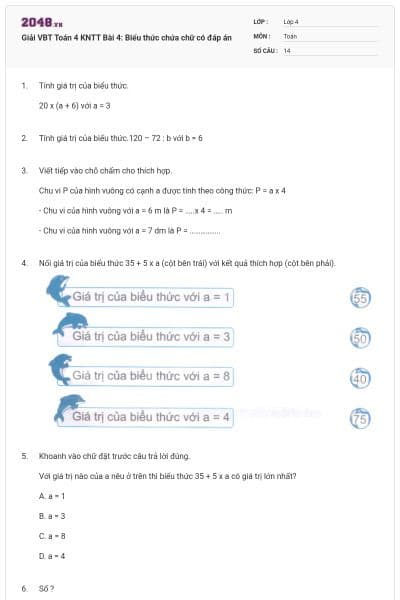 Giải VBT Toán 4 KNTT Bài 4: Biểu thức chứa chữ có đáp án