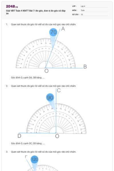 Giải VBT Toán 4 KNTT Bài 7: Đo góc, đơn vị đo góc có đáp án