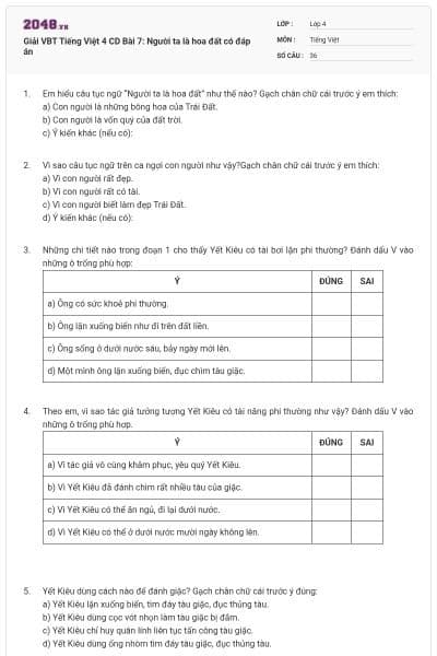 Giải VBT Tiếng Việt 4 CD Bài 7: Người ta là hoa đất có đáp án