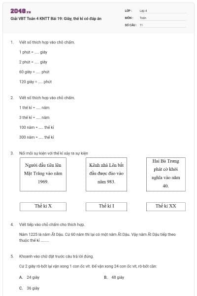 Giải VBT Toán 4 KNTT Bài 19: Giây, thế kỉ có đáp án