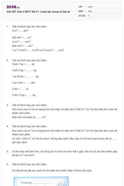 Giải VBT Toán 4 KNTT Bài 21: Luyện tập chung có đáp án
