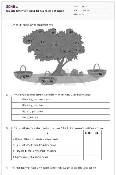 Giải VBT Tiếng Việt 4 CD Ôn tập cuối học kì 1 có đáp án