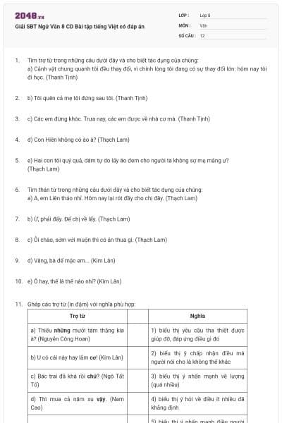 Giải SBT Ngữ Văn 8 CD Bài tập tiếng Việt có đáp án