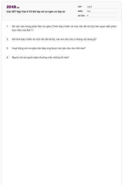 Giải SBT Ngữ Văn 8 CD Bài tập nói và nghe có đáp án