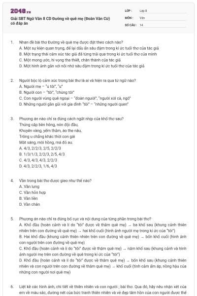 Giải SBT Ngữ Văn 8 CD Đường về quê mẹ (Đoàn Văn Cừ) có đáp án