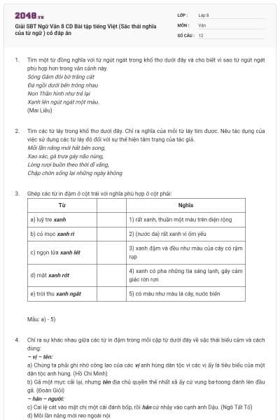 Giải SBT Ngữ Văn 8 CD Bài tập tiếng Việt (Sắc thái nghĩa của từ ngữ ) có đáp án