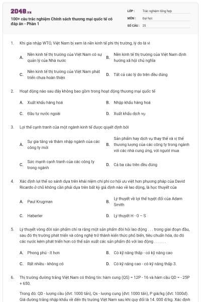 100+ câu trắc nghiệm Chính sách thương mại quốc tế có đáp án - Phần 1