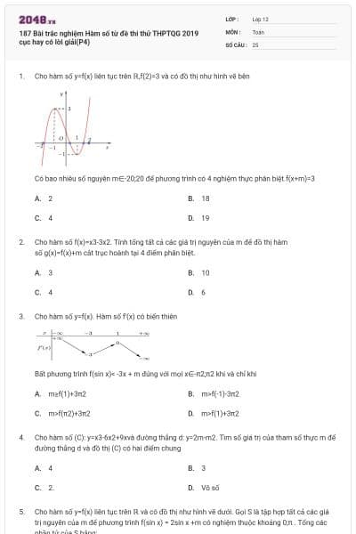 187 Bài trắc nghiệm Hàm số từ đề thi thử THPTQG 2019 cục hay có lời giải(P4)
