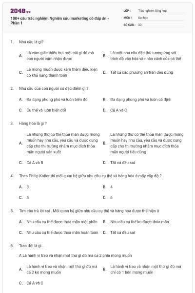 100+ câu trắc nghiệm Nghiên cứu marketing có đáp án - Phần 1