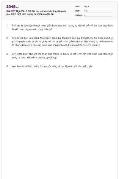 Giải SBT Ngữ Văn 8 CD Bài tập viết văn bản thuyết minh giải thích một hiện tượng tự nhiên có đáp án