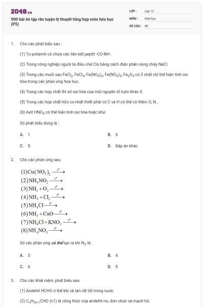 900 bài ôn tập rèn luyện lý thuyết tổng hợp môn hóa học (P5)