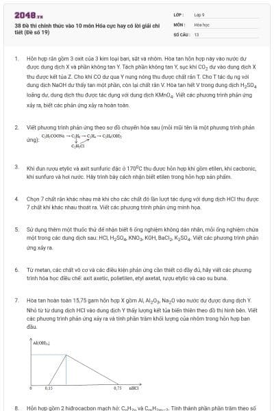 38 Đề thi chính thức vào 10 môn Hóa cực hay có lời giải chi tiết (Đề số 19)