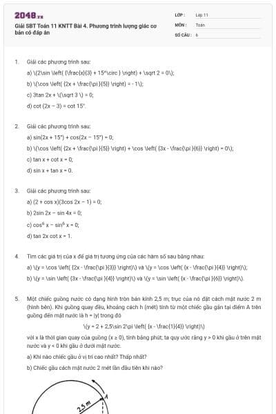Giải SBT Toán 11 KNTT Bài 4. Phương trình lượng giác cơ bản có đáp án
