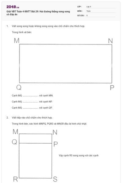 Giải VBT Toán 4 KNTT Bài 29: Hai đường thẳng song song có đáp án
