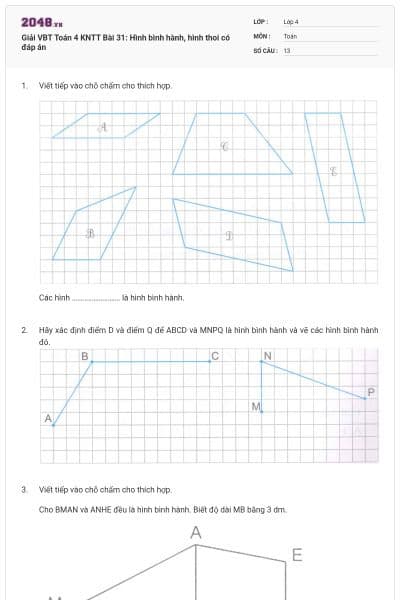 Giải VBT Toán 4 KNTT Bài 31: Hình bình hành, hình thoi có đáp án