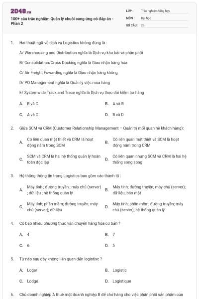 100+ câu trắc nghiệm Quản lý chuỗi cung ứng có đáp án - Phần 2